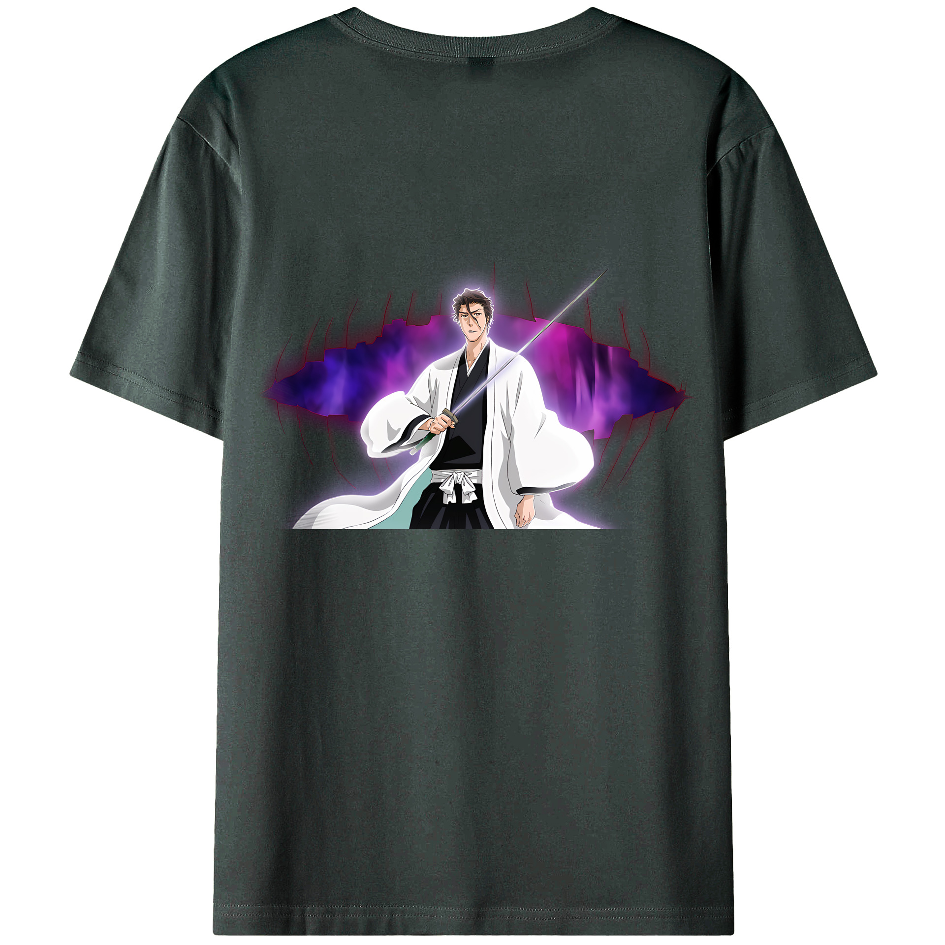 （画像用） ブリーチ 藍染 惣右介（あいぜん そうすけ） BLEACH Aizen Sousuke 綿100％ メンズ半袖Tシャツ（バックプリント） 通気性